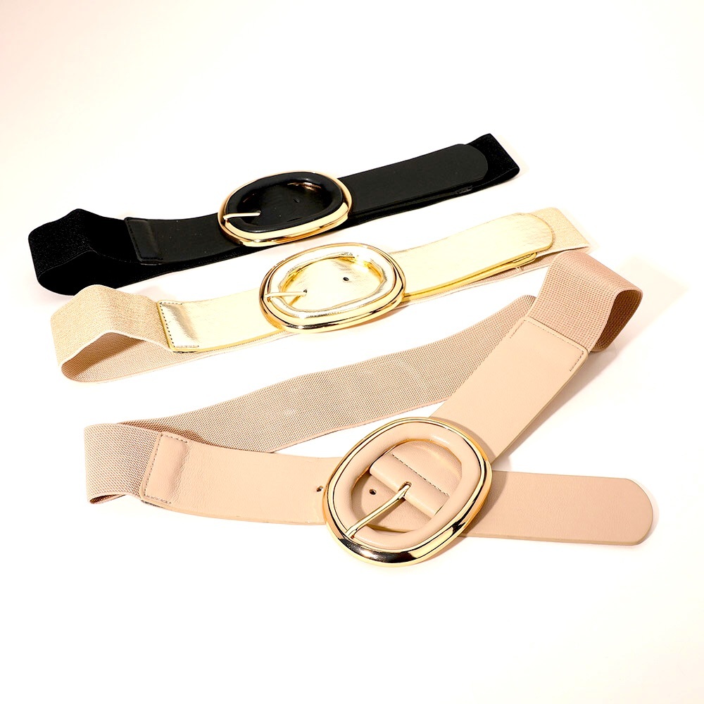 Black & Gold Wide Waist Stretch Statement Belt